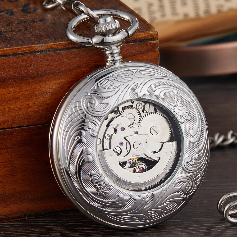 Mechanical Pocket Watch Luxury Antique Skeleton Men Steampunk Mechanical Fob Watches Clock Pendant Hand-winding Relogio De Bolso