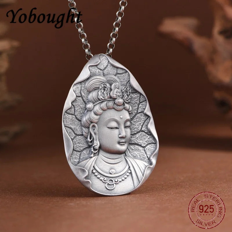 new 990 Silver Retro Wisdom Manjusri Buddha Pendant Lucky Talisman for Men and Women
