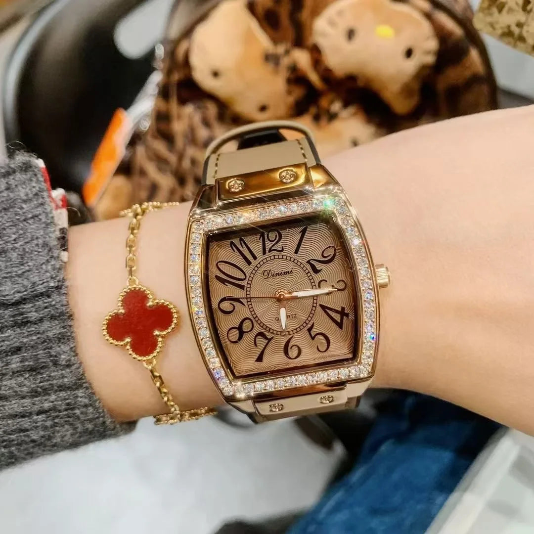 Timini Women's Watch Hot Selling Rose Red Belt Watch Women's Large Plate Xiaohongshu 77120
