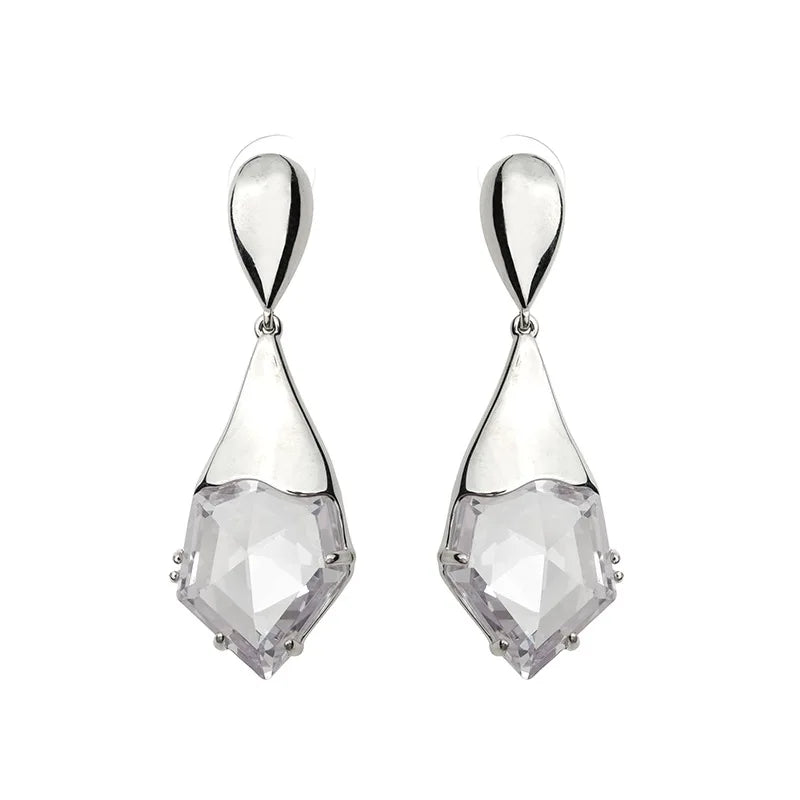 European and American vintage metal fashion French women multi-faceted cut zircon heavy texture gold and silver earrings