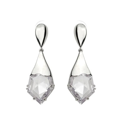 European and American vintage metal fashion French women multi-faceted cut zircon heavy texture gold and silver earrings