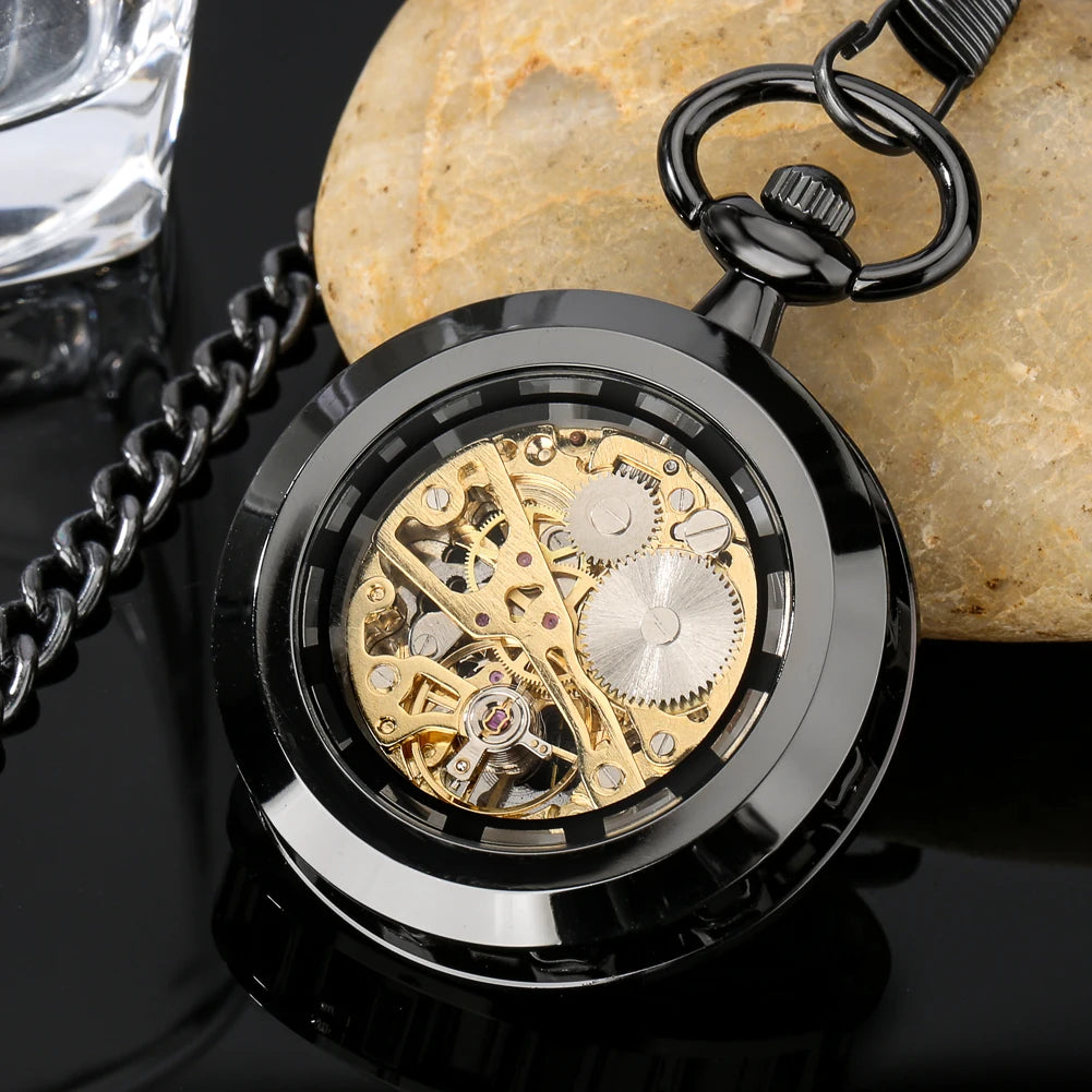 Open Face Roman Numerals Display Mechanical Hand Winding Pocket Watch Elegant Fashion Antique Manual Pocket Clock Gift for Male