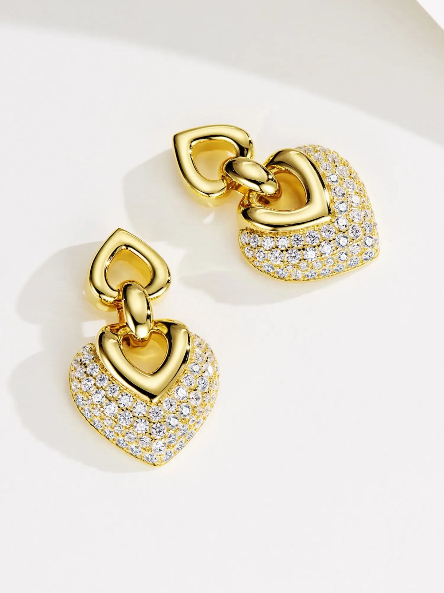 Vintage Heart 18k Yellow Gold Plated Diamond Earrings Silver 925 Jewelry Accessories