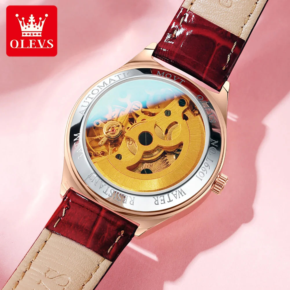 OLEVS Brand Ladies' Watch Fully Automatic Mechanical Watch Fashion Leather Strap 6601