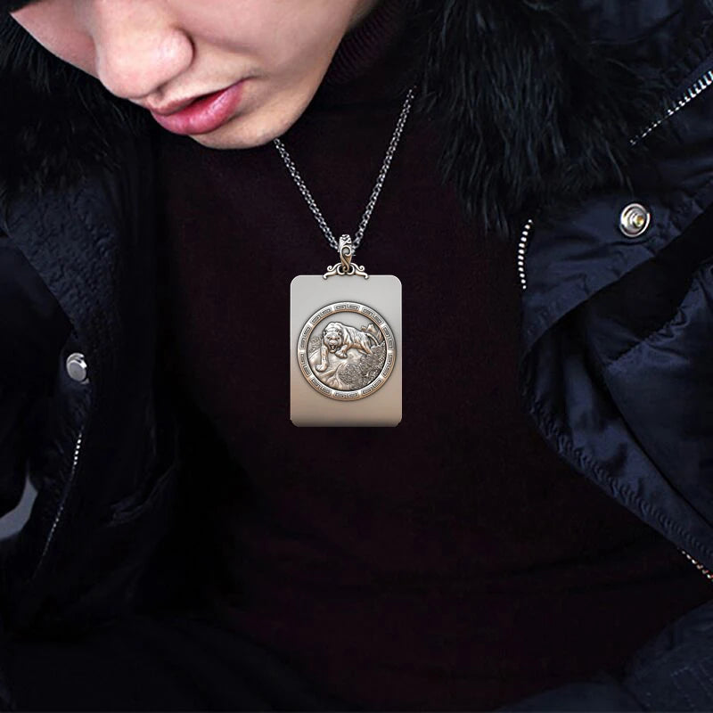 BOCAI S999 Sterling Silver Charms Pendants for Women Men New Fashion Solid Zodiac Tiger Square Punk Jewelry Amulet Wholesale