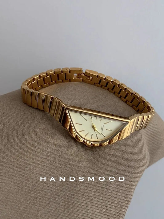 Women Watch Gold Half Moon Dial Medium Antique Fashion Niche Unique Design Ladies Quartz Watch