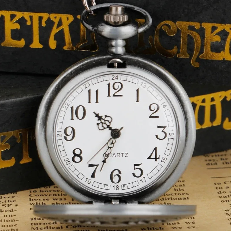 Antique Grey Quartz Necklace Pocket Watch Souvenir Pendant Watches Unique Gifts Unisex Fob Clock for Children Women Men