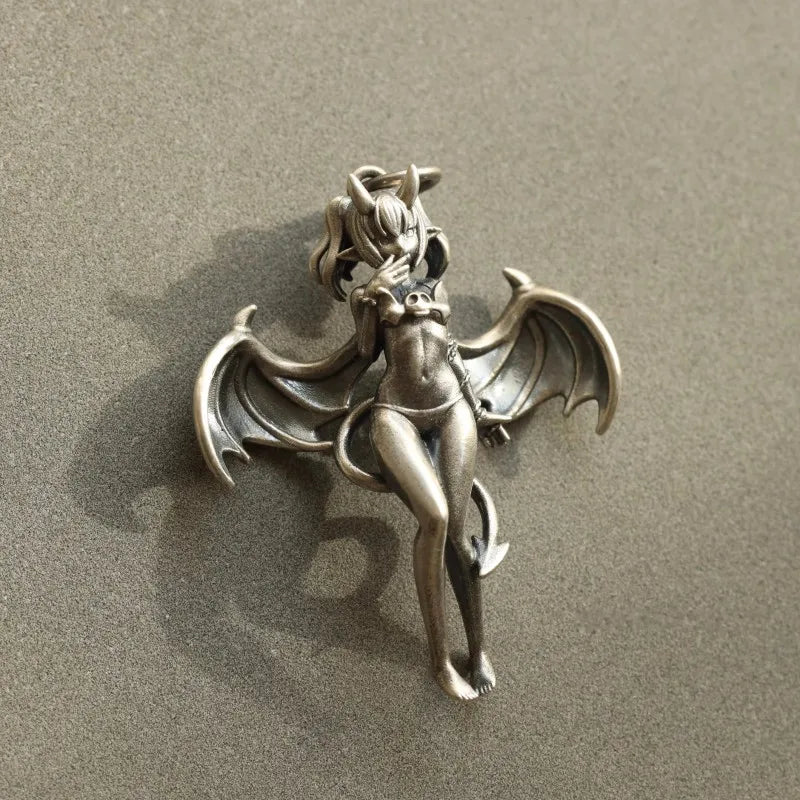 BOCAI Original S925 Silver Charm Demon Lulum Angel Pendant for Men and Women Retro Silver Decoration Devil Wing Pendant