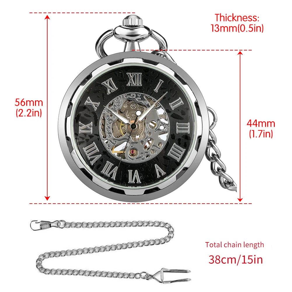 Open Face Roman Numerals Display Mechanical Hand Winding Pocket Watch Elegant Fashion Antique Manual Pocket Clock Gift for Male