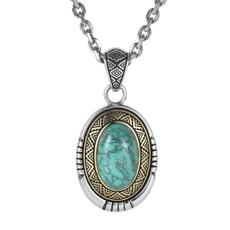 Necklace Pendant Real 925 Sterling Silver Big Natural Turquoise Indian Style Luxury Brand Fine Jewellery Woman Man 2025 Gift P16