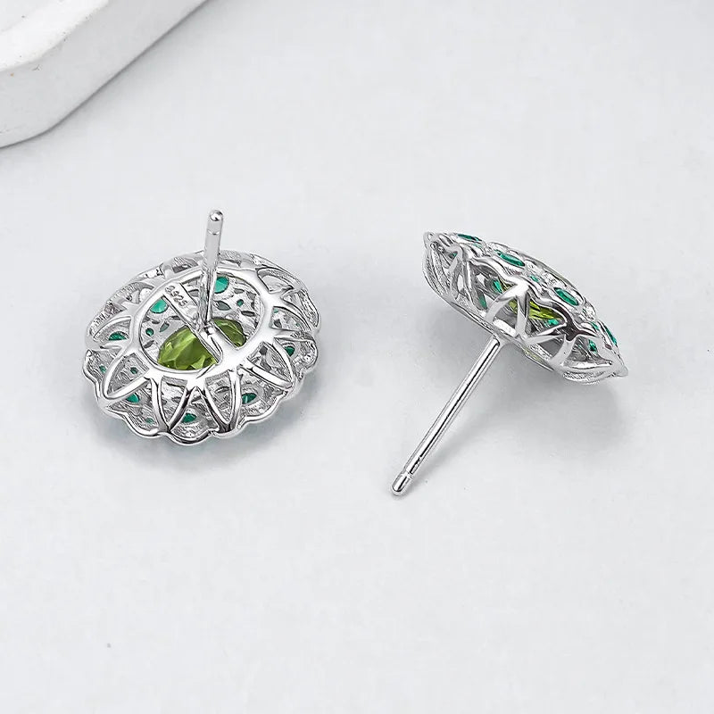 S925 Sterling Silver Studs Earring for Women Peridot Micro Inlay Zirconl Palace Style Ear Studs Fashion Jewelry Wholesale