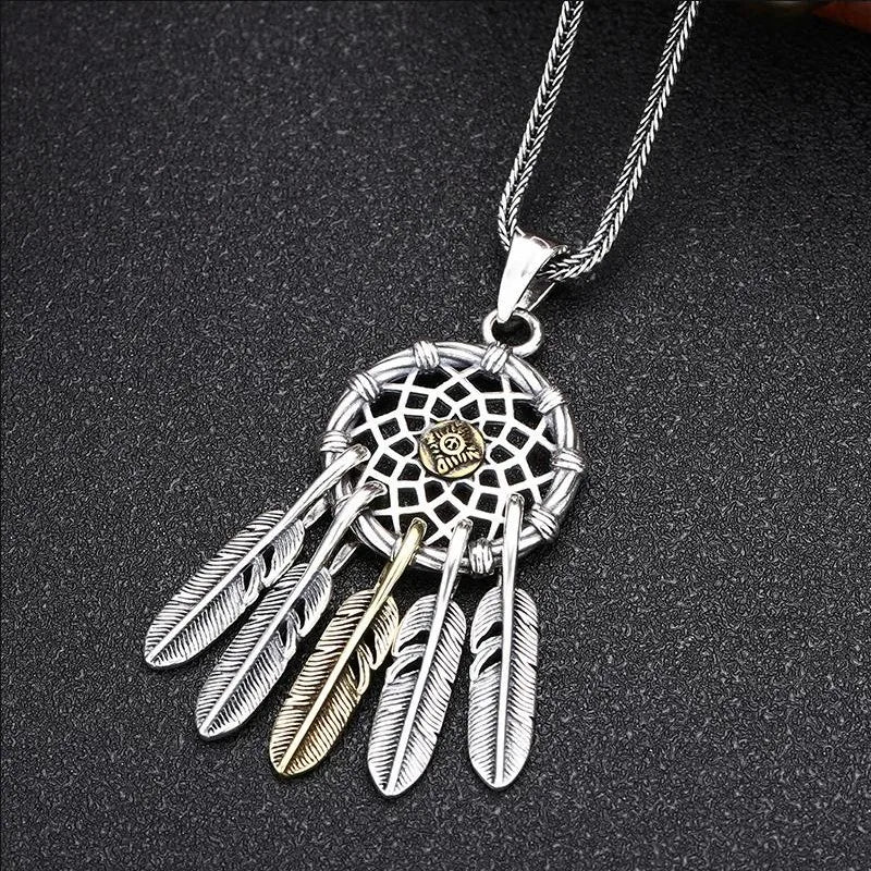 Necklace Pendant Real Sterling Silver 925 Indian Feather Luxury High Quality Jewelry 2025 Trend Man Necklace Woman New In P16