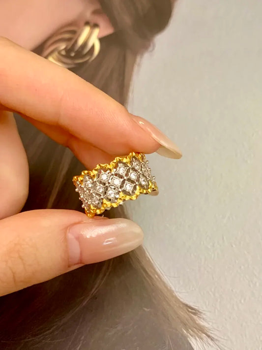 Italian Medieval-style Retro Color-blocked Lace Ring Earrings S925 Silver Gold Plated