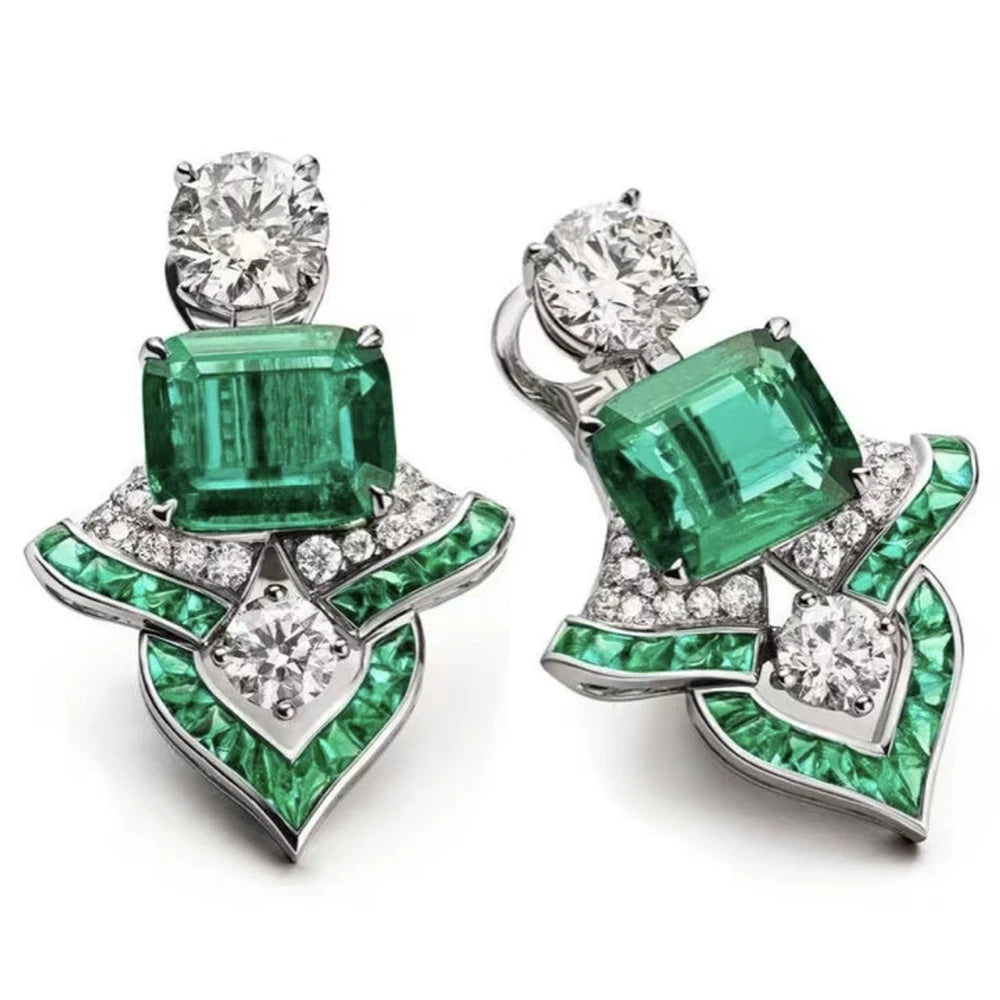 WUIHA Vintage 925 Sterling Silver Lab Sapphire Emerald High Carbon Diamonds Gemstone Ear Studs Earrings Fine Jewelry Wholesale