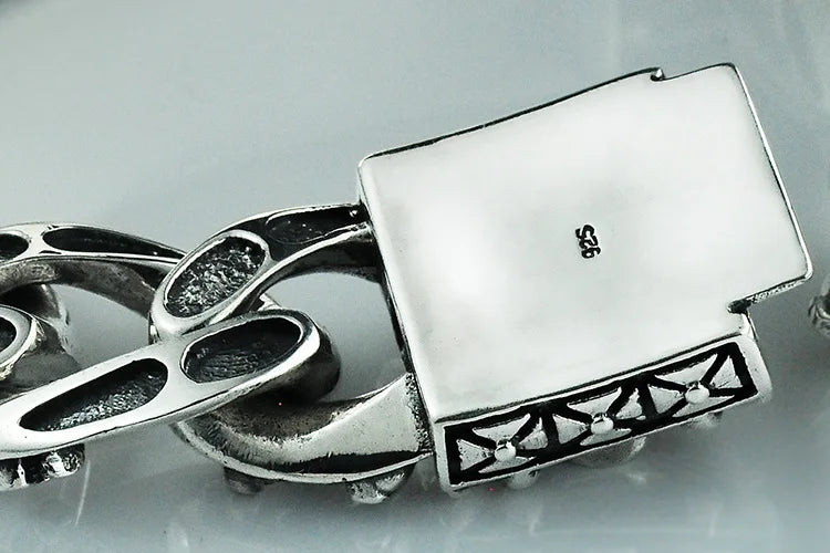 Unibabe Pure Silver Sterling 925 Silver Vintage Skull Carved Chain & Link Lock S925 Bracelet