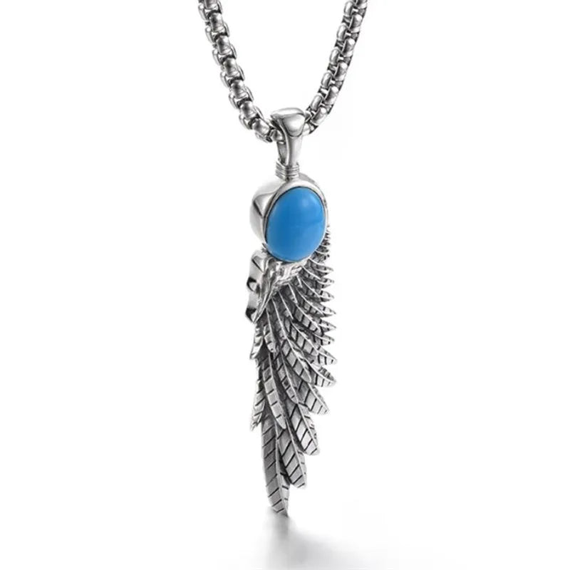 Necklace Pendant Pure 925 Sterling Silver Feather Blue Turquoise Luxury Brand Fine Jewelry Women Men 2024 New Christmas Gift P19