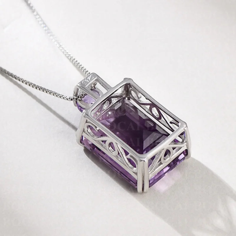 S925 Sterling Silver Charms Pendants for Women Men New Fashion Palace Style Hollow Argentum Edge Inlaid Natural Amethyst Jewelry