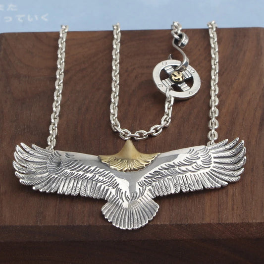 Japanese Style Trendy S925 Sterling Silver Eagle Pendant Necklace for Men and Women Sweater Chain Hip-Hop Punk Style Jewelry