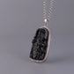General Guan Gong Pendant Necklace Obsidian, S925 Silver Ethnic Vintage Inlaid Jewelry