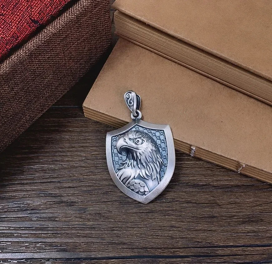 New S999 Sterling Silver Personality Retro Domineering Hip-hop Lion Tiger Head Eagle Faucet Shield Pendant Man.
