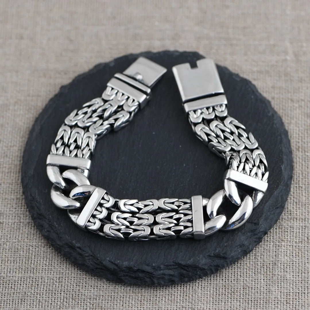 BOCAI NEW S925 Sterling Silver Vintage Personality Peace Pattern Buckle Men's Bracelet