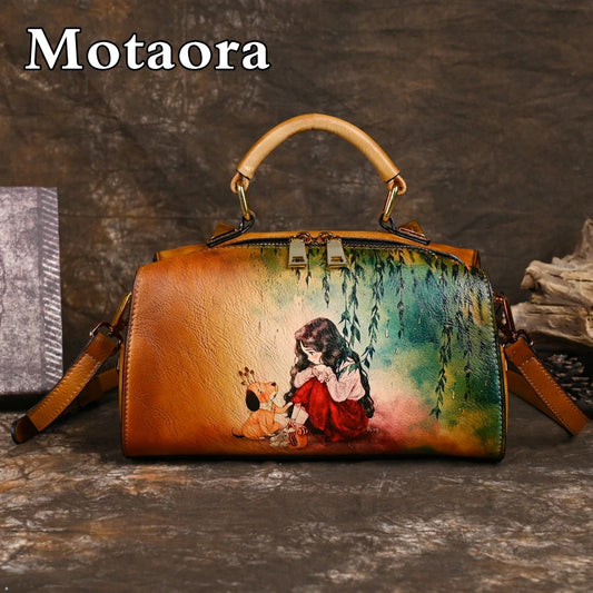 MOTAORA New Retro Leather Women's Shoulder Bag 2025 Trend Ladies Handdrawn Luxury Designer Handbag Women Bags Luxury Handbags