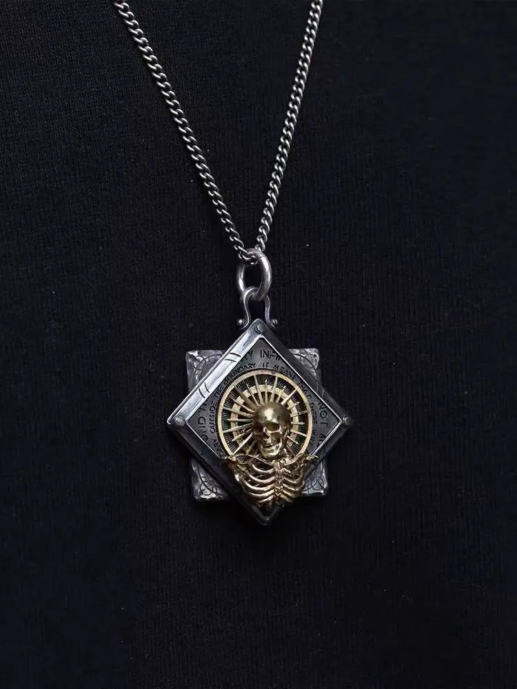 Skeleton Starlight Skull Pendant 925 Silver Fidget Spinner Retro Men's Original Design Silver Jewelry