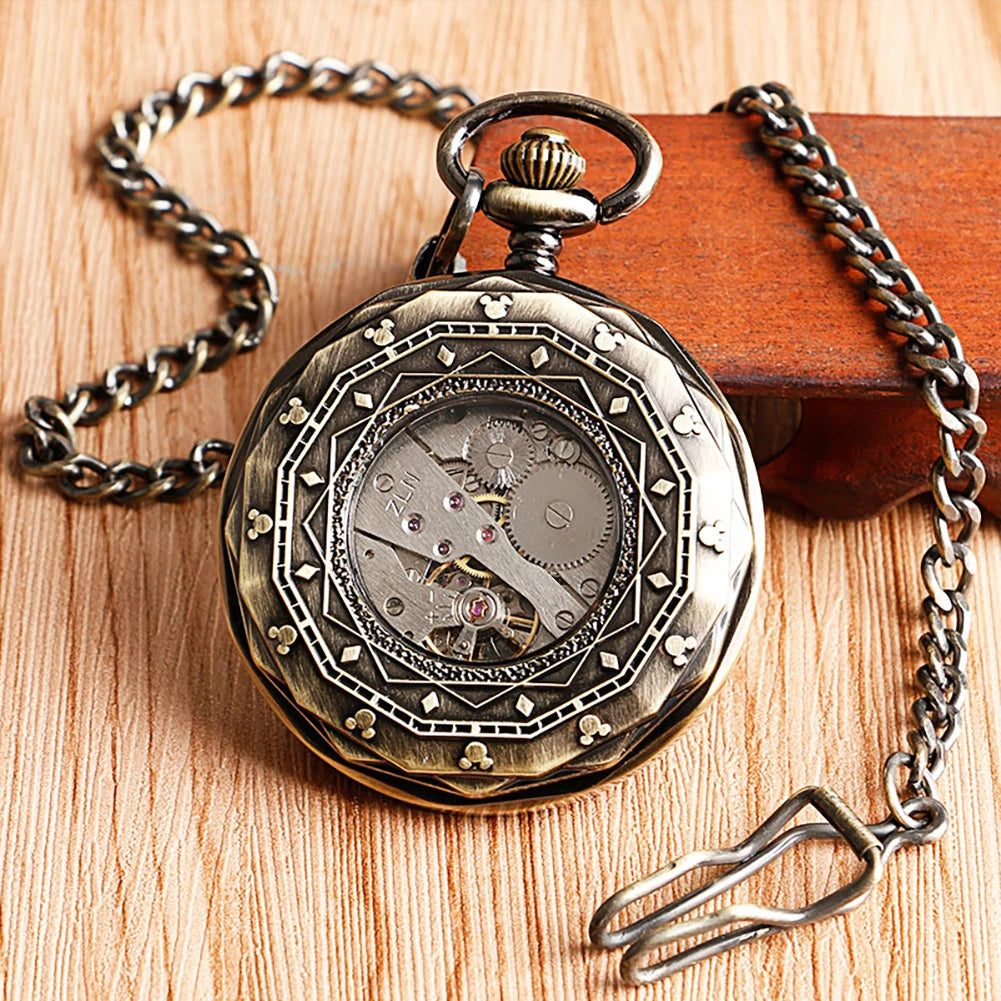 Steampunk Antique Stylish Mechanical Hand Winding Men Pocket Watch Unique Dial Design Open Face Pendant Luxury Pocket Clock Man