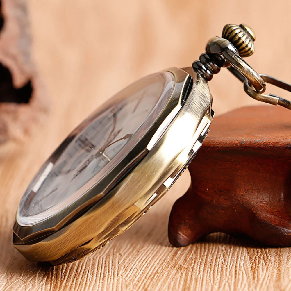 Steampunk Antique Stylish Mechanical Hand Winding Men Pocket Watch Unique Dial Design Open Face Pendant Luxury Pocket Clock Man