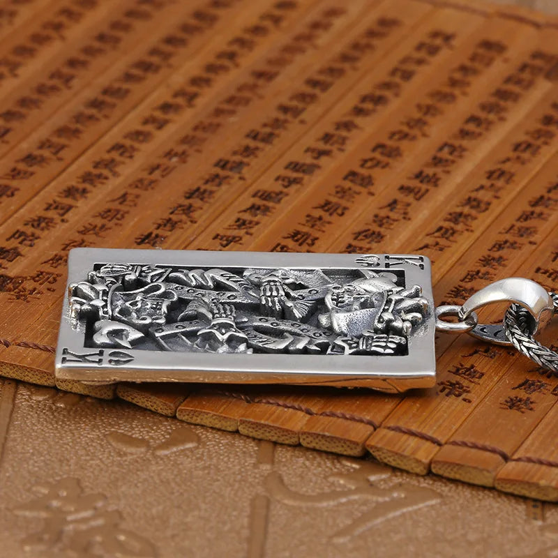 S925 sterling silver trendy retro creative personality poker card K pendant men's Thai silver punk style skull pendant