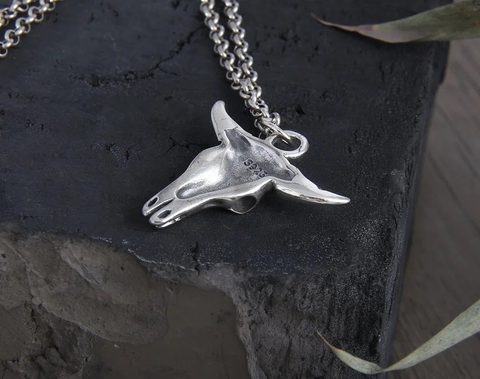 Real s925 Sterling Silver Pendant For Men Retro And Domineering Bull Head Pendant European And American Punk Style Jewelry