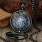 Antique Hollow Peacock Case Blue Roman Number Skeleton Handwinding Mechanical Pocket Watch Chain Gift for Men Women reloj
