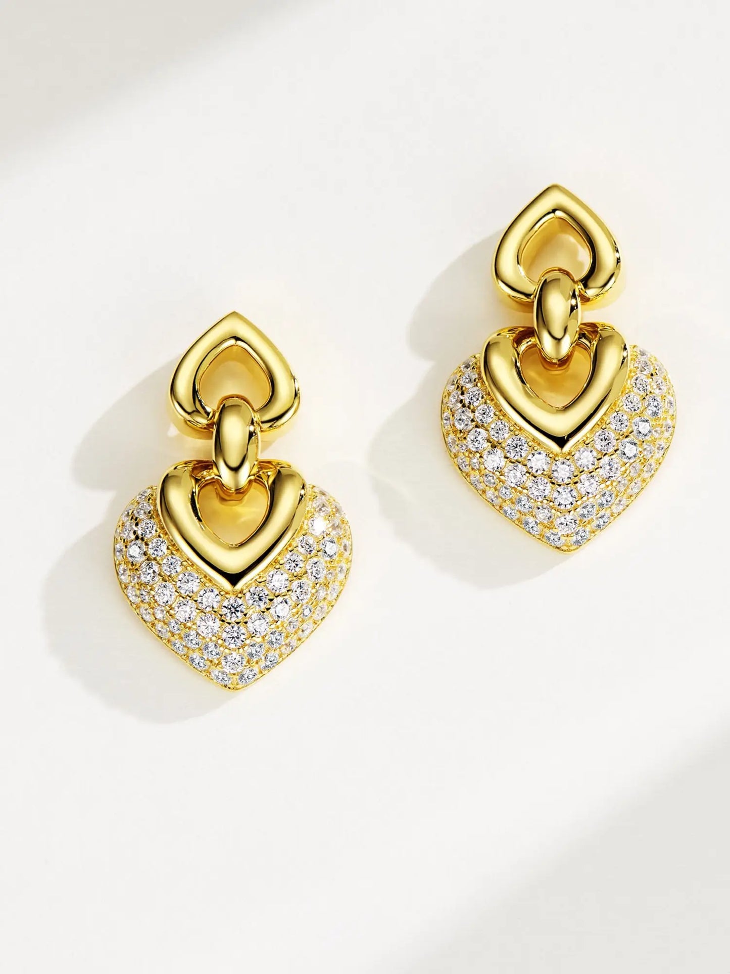 Vintage Heart 18k Yellow Gold Plated Diamond Earrings Silver 925 Jewelry Accessories