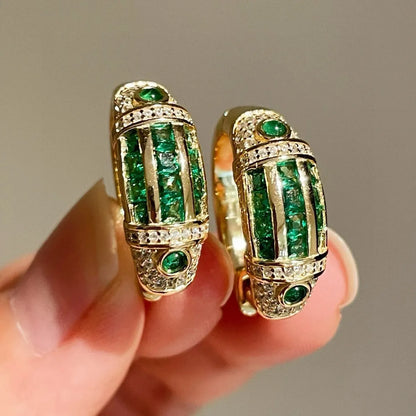 BELLUX Fashion New Arrival 925 Silver Gold Plated Synthetic Zircon Emerald Full Diamond Vintage Earrings