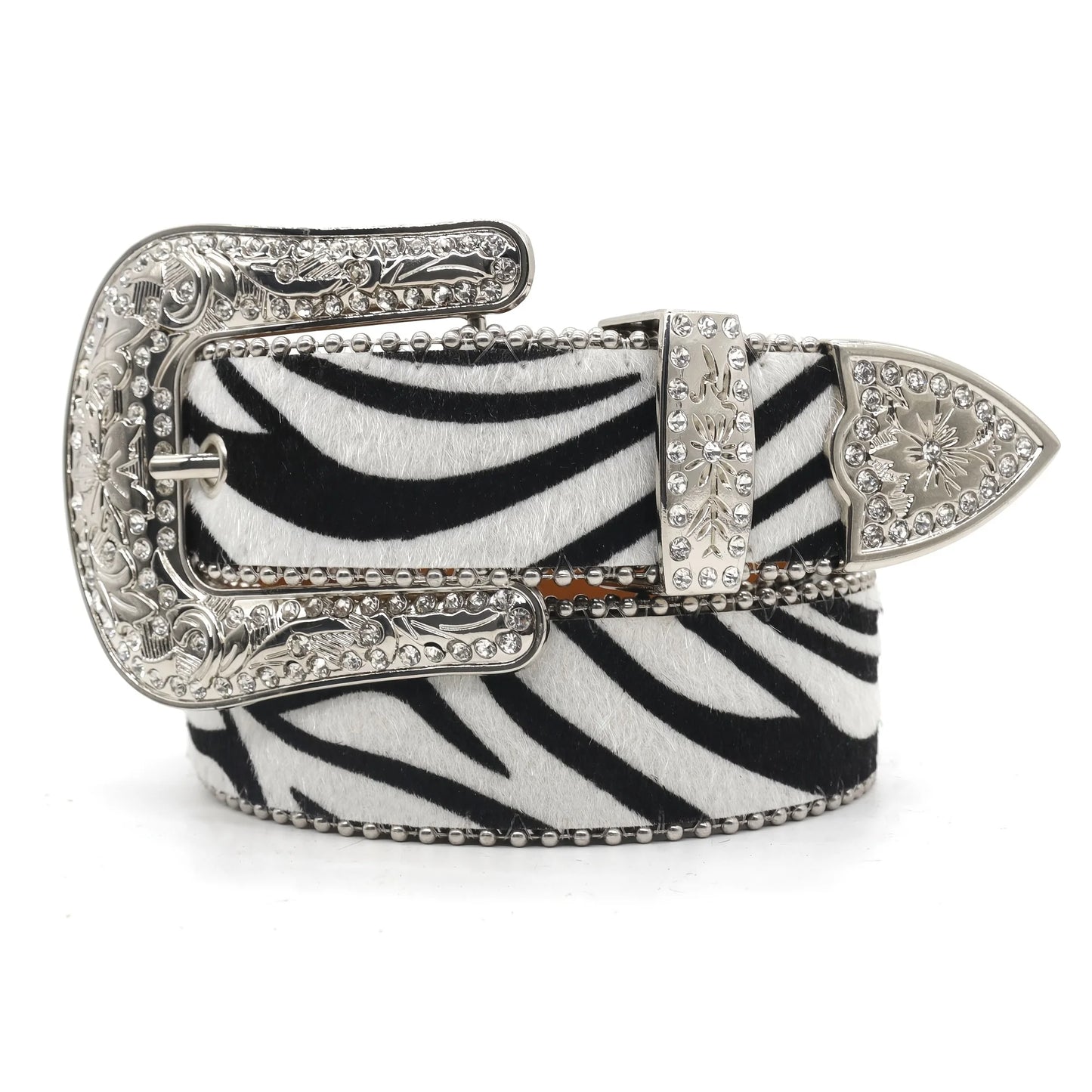 Unisex New Arrival Punk Style Leopard Zebra Print Rhinestone Belt With Alloy Buckle Y2K Belt For Men Women Faux Leather