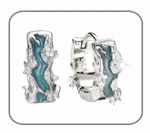 F.I.N.S S925 Sterling Silver Irregular Shaped Hoop Earrings Enamel Zircon Small Piercing Ear Buckles Retro Old Fine Jewelry