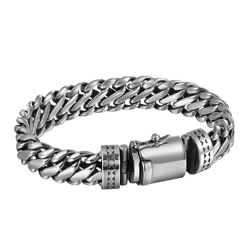 BOCAI New S925 Silver Domineering Bold Style Half Round Pattern Bolt Lock Men's Bracelet Personalized Trend Punk Hip-Hop Jewelry