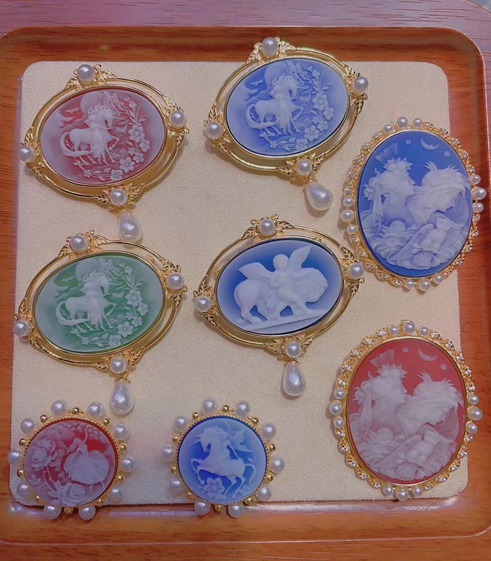 925 Sterling Silver Cameo Charms & Pendant Natural Agate Horse Pendant for Jewelry Making