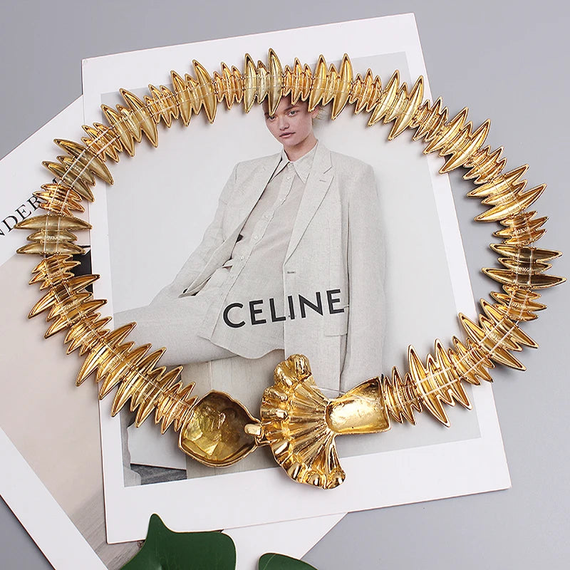 2024 New Designer Belts For Women High Quality Luxury Brand Female Elastic Gold Belt Ladies Waist Fish Metal Dress Waistband