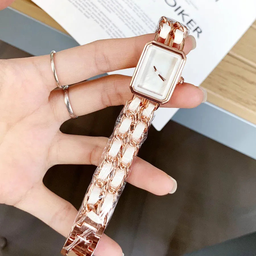 2025 NEW Fashion Brand Wrist Watches Woman Girl 20mm Rectangle Style Steel Metal Leather Band Quartz Luxury Square Clock