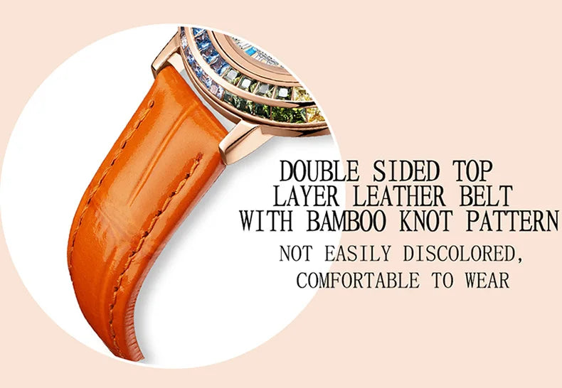 Women Fashion Quartz Watch Light Luxury Brand All Sky Star Leather Strap Diamond Jewelry Crystal Ladies Wristwatches Gift