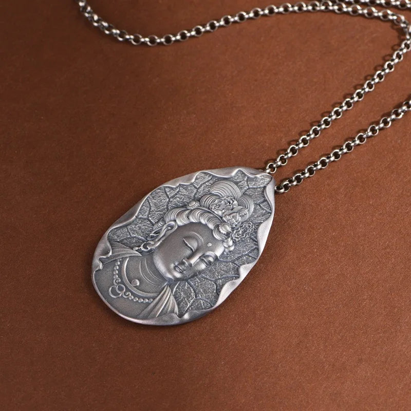 new 990 Silver Retro Wisdom Manjusri Buddha Pendant Lucky Talisman for Men and Women