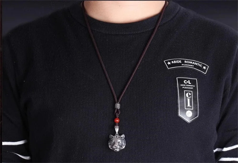S925 Sterling Silver Charms Pendants for Women Men New Fashion Hollow Retro 3D Tiger Head Zircon Eyes Punk Jewelry Wholesale