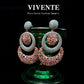 Exaggerated Vintage High-End 925 Sterling Silver Copper Embedded Diamond Plated Rhodium Geometric Fan Earrings Indian Pakistani