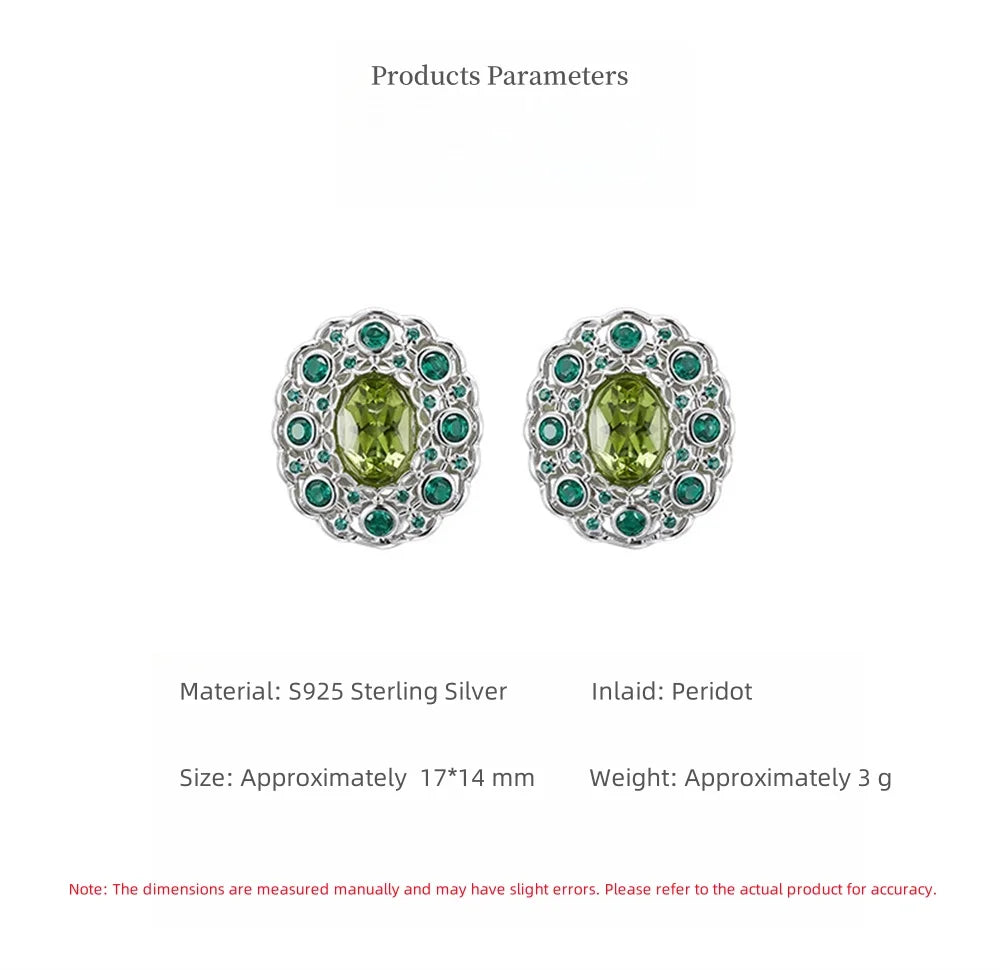 S925 Sterling Silver Studs Earring for Women Peridot Micro Inlay Zirconl Palace Style Ear Studs Fashion Jewelry Wholesale