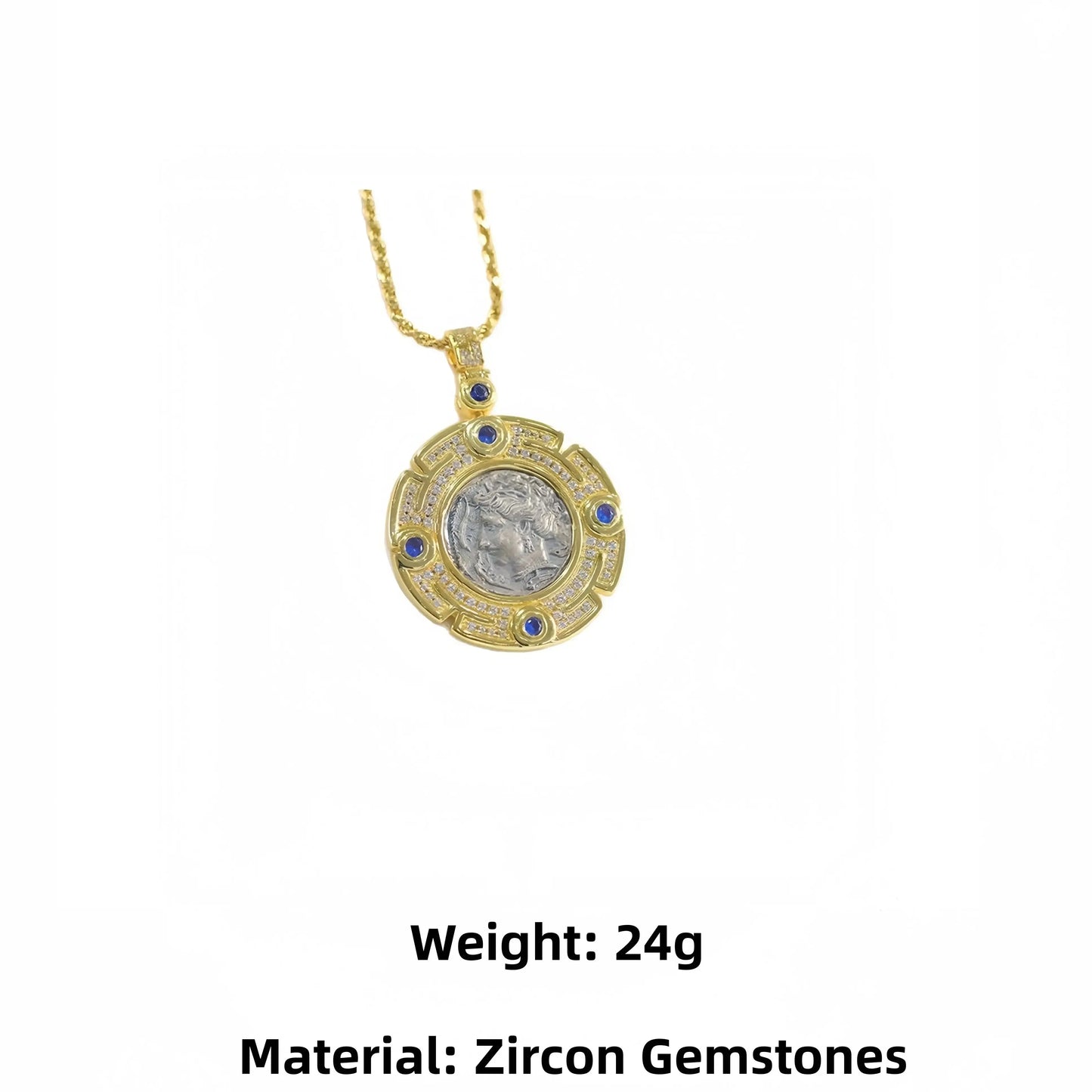 Mushan Luxury Brand S925 Silver Ancient Greek Goddess Relief Round Pendant Double Sided Ancient Coin Necklace