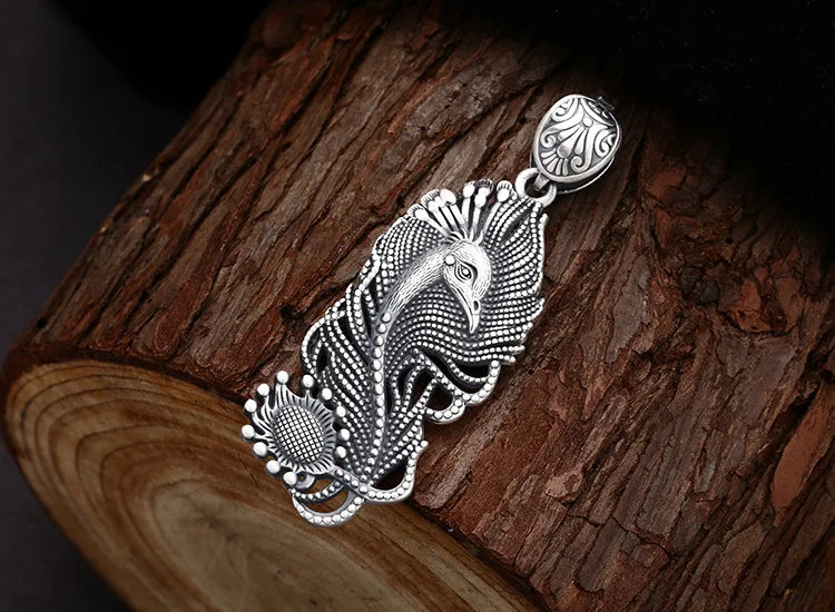 925 Sterling Silver Peacock Bird Locket Necklace - Antique Finish Retro Unique Jewelry Gift
