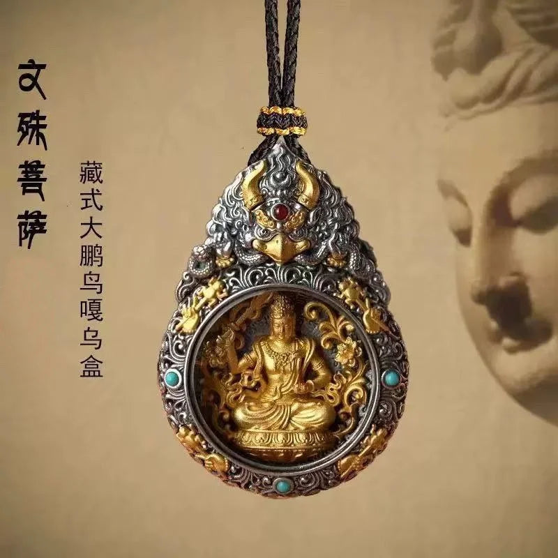 Blessing Yellow Jambhala Tathagata Avalokitesvara Necklace For Men Jewelry Ethnic Style Relief Roc Box Buddha Pendant Women Gift