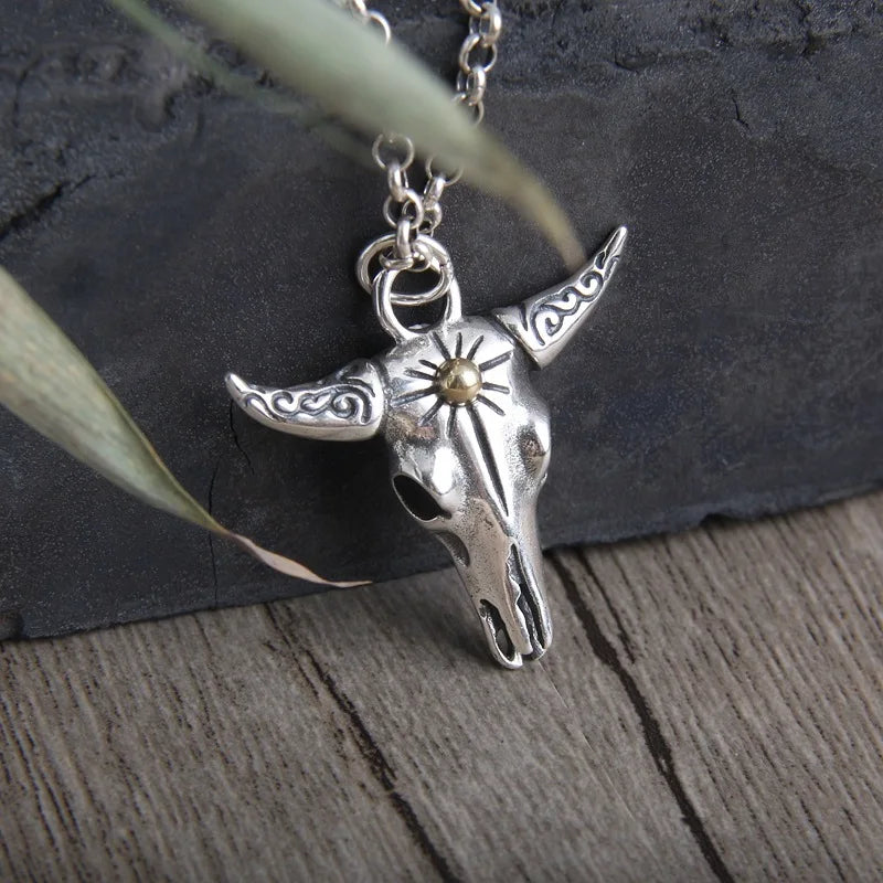 Real s925 Sterling Silver Pendant For Men Retro And Domineering Bull Head Pendant European And American Punk Style Jewelry