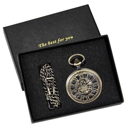 Antique Hollow Roman Number Gear Wheel Design Mechanical Pocket Watch Retro Pendant Clock Gifts for Men Women